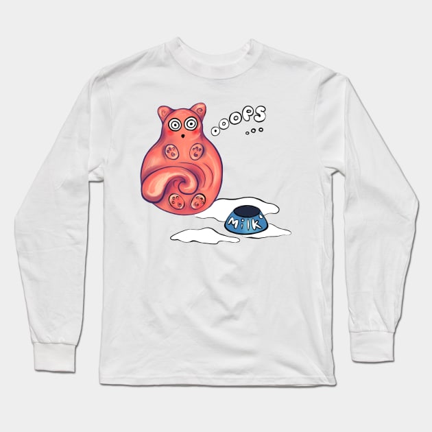 Cat and milk Long Sleeve T-Shirt by valentyna mohylei